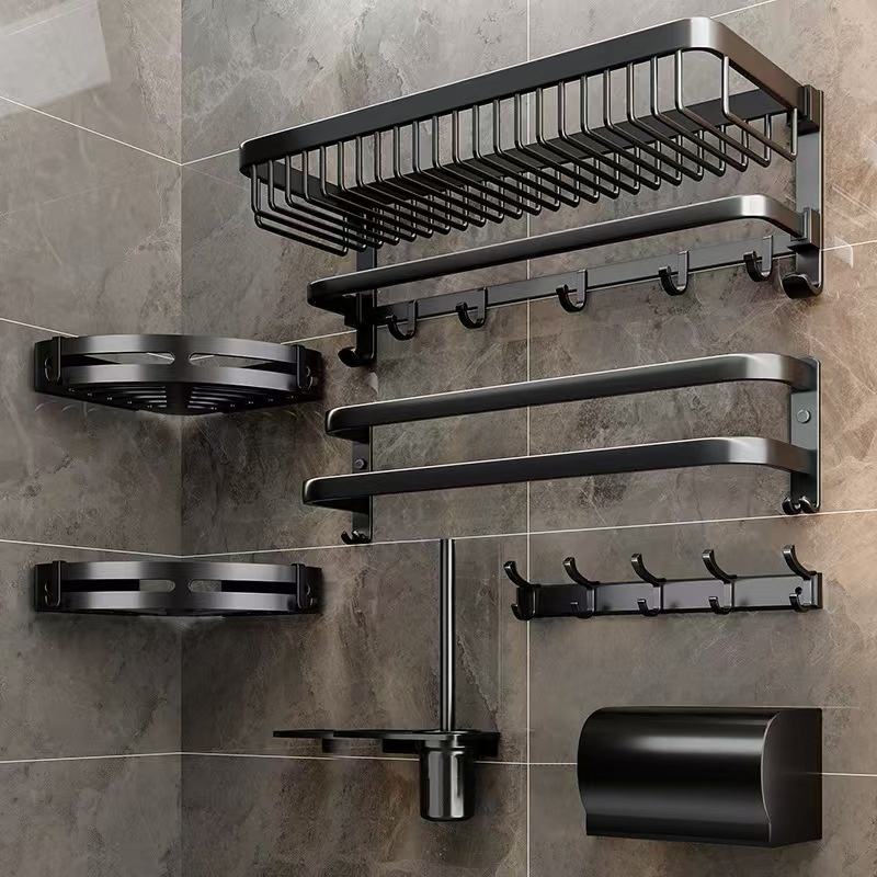 Premium Wall-Mounted Bathroom Accessories Set – Matte Black (Multi-Piece Set)