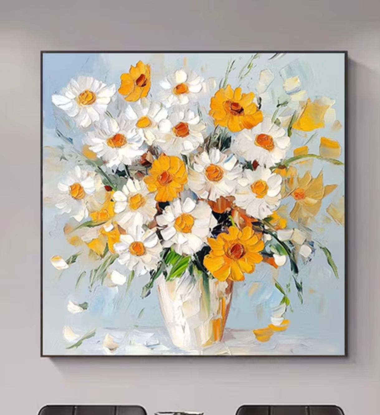 Hand-Painted Textured Floral Wall Art Painting